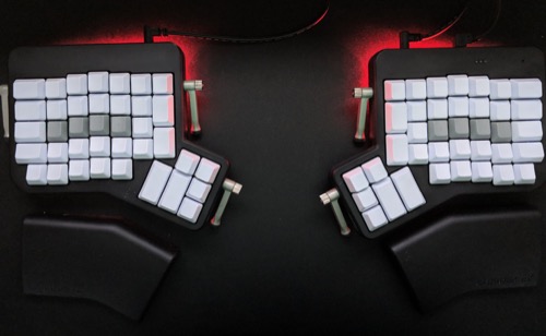 The ErgoDox EZ Shine in all its shiny glory.