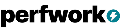 The perfwork logo featuring the perfwork name, with a teal circle and a lightning bolt inside it.